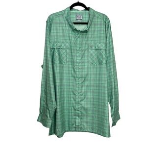 HEYBO Outdoors Fishing Shirt XXXL Long Sleeve Green Plaid Vented